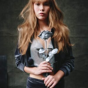 Velour zip-up sweatshirt